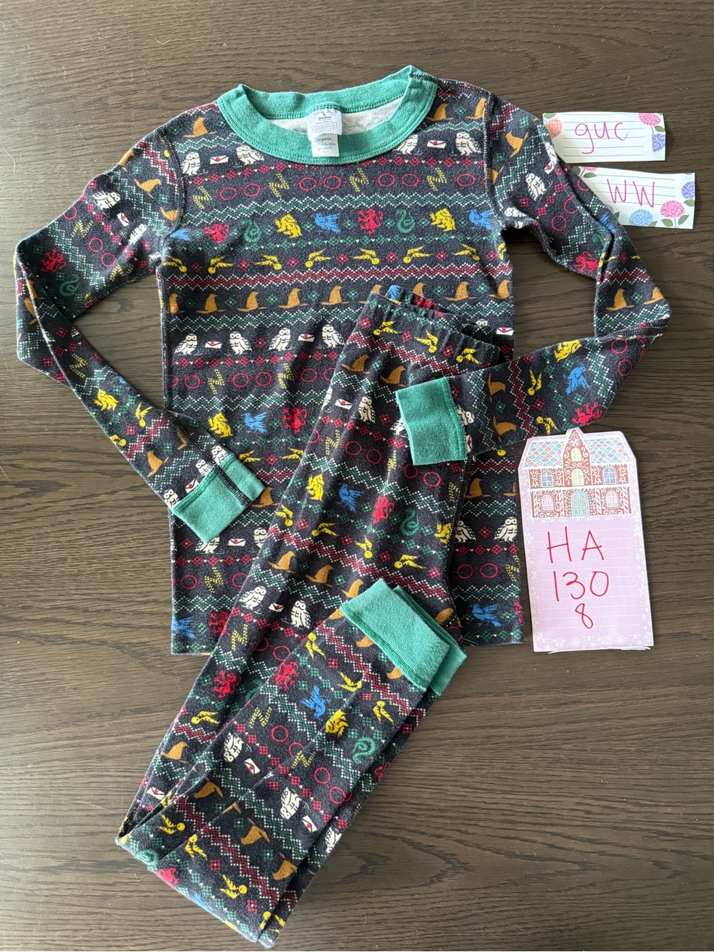 Hanna andersson hogwarts fair isle Harry Potter pajamas long johns size 8